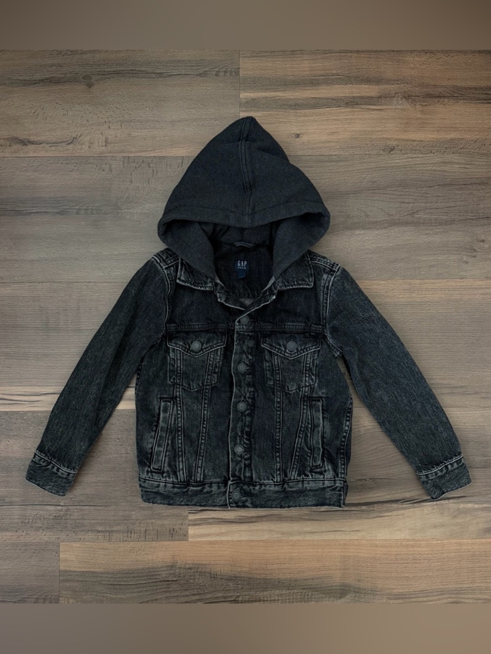 GAP Kids Black Hooded Jean Jacket